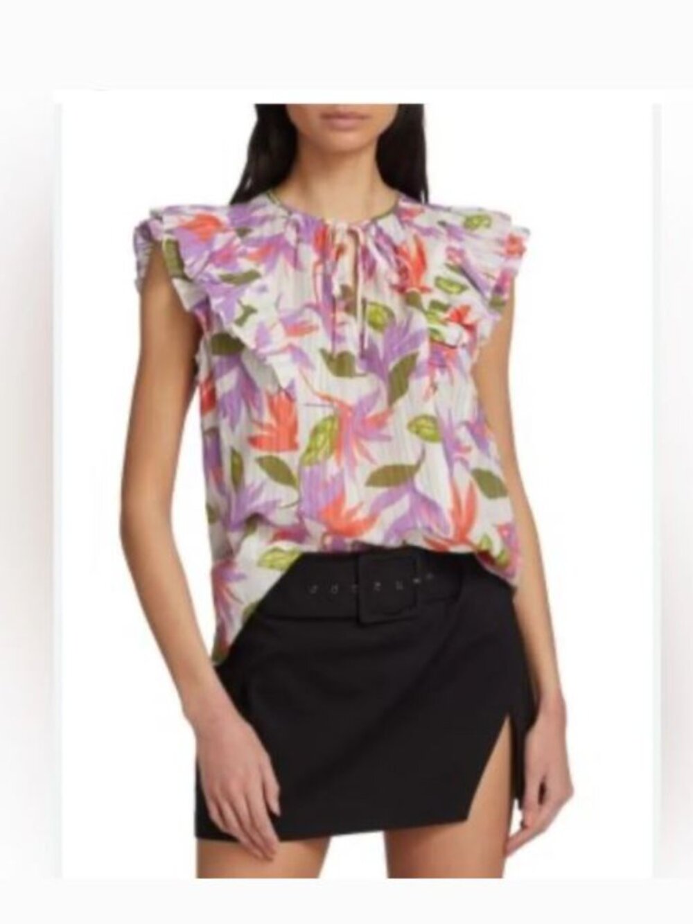 Ramy Brooks Orla Floral Top Large Multicolor Ruffle Sleeveless Blouse Cotton - Picture 10 of 10